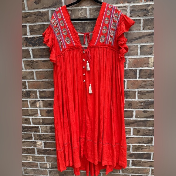 Free People Womens Will Wait For You‎ Boho Floral Maxi Dress Red Small - Picture 4 of 7
